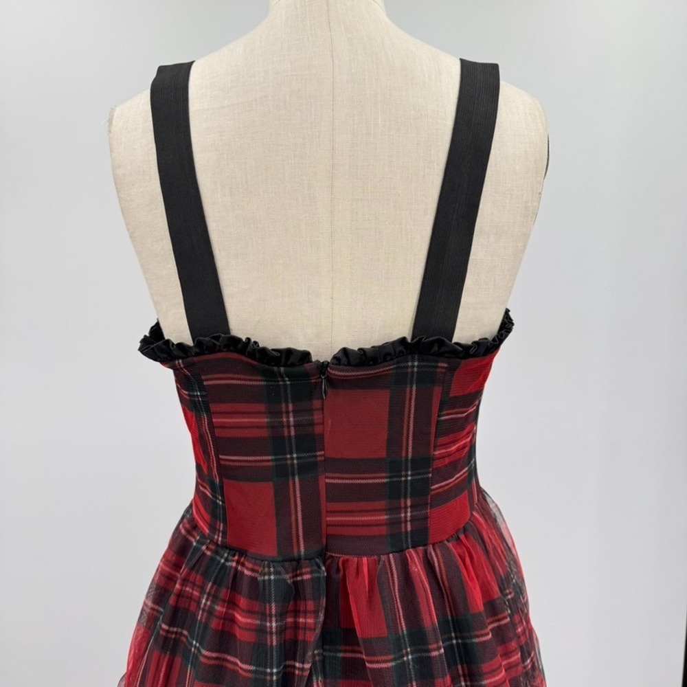 Betsey Johnson Plaid Mesh Tulle Tiered Midi Dress 4 Tartan Romantic Goth 90s - Picture 7 of 12
